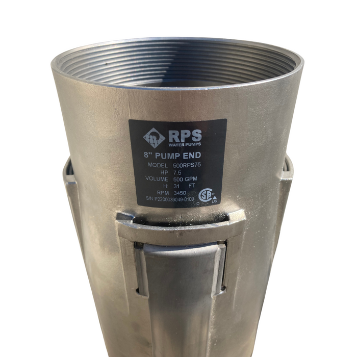 RPS 25HP 480V 500RPS250, Up to 200FT Head, 329 to 660GPM, Stainless Steel Submersible Pump End + Motor